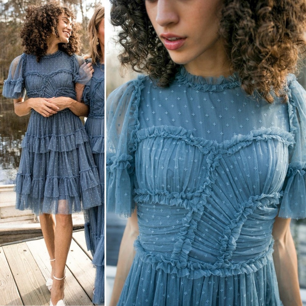 Ivy City Co Short Whimsical Dress in Slate Blue